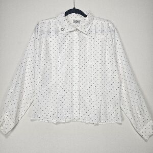 Vintage Cosmo Polkadot Pleated Blouse, Button Down Size Medium
